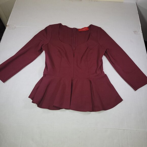 Akira Chicago Red Label Peplum Professional Top Burgundy Long Sleeves Size L - Picture 1 of 6